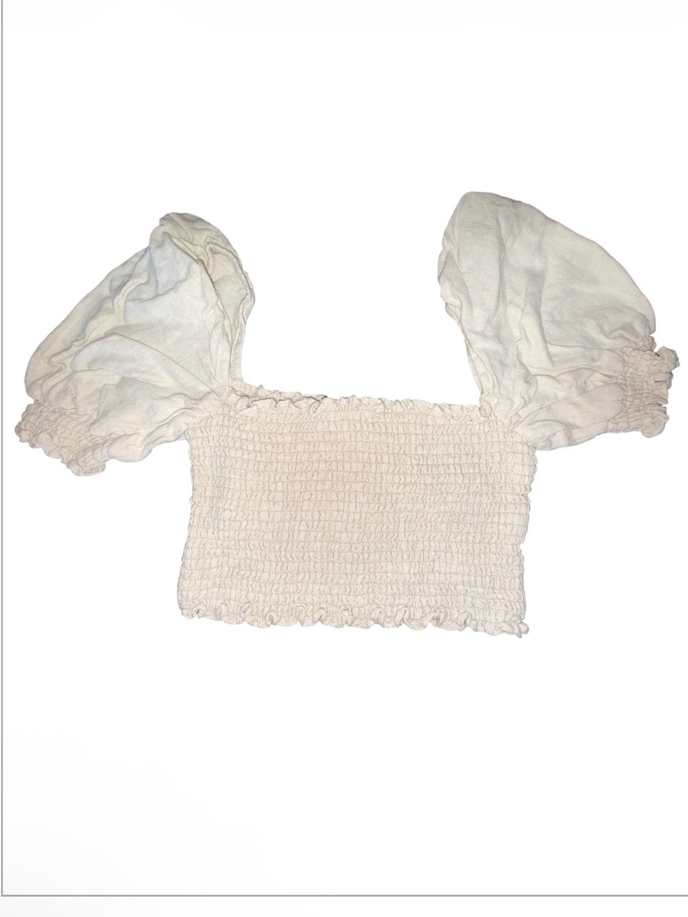 Reformation Linen Smocked Puff Sleeve Top – Cream – Medium - Picture 7 of 7